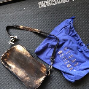 Stuart Weitzman suede bronze metallic crystal